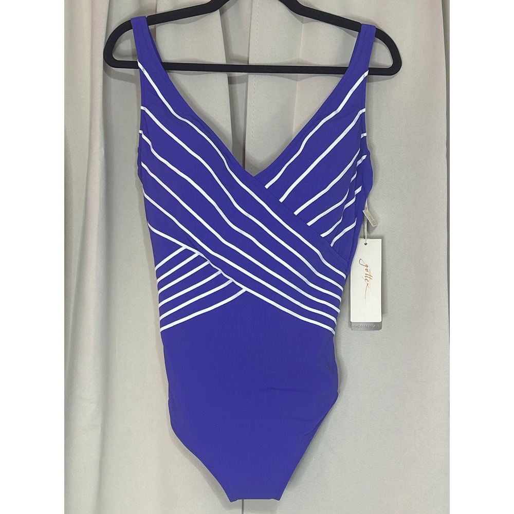 Gottex Purple & White Striped One-Piece Swimsuit